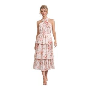 EXPRESS Floral Halter Tiered Midi Dress | Romantic Boho Cottagecore Women Medium